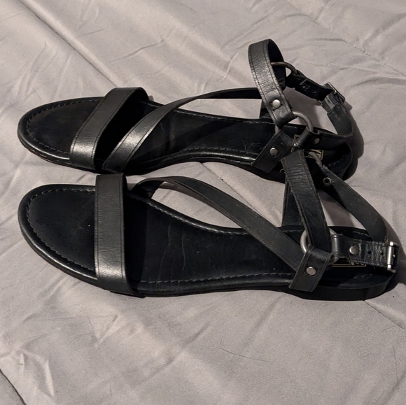 Frye Shoes - SOLD Frye Black Leather Harness Flat Sandals sz 10